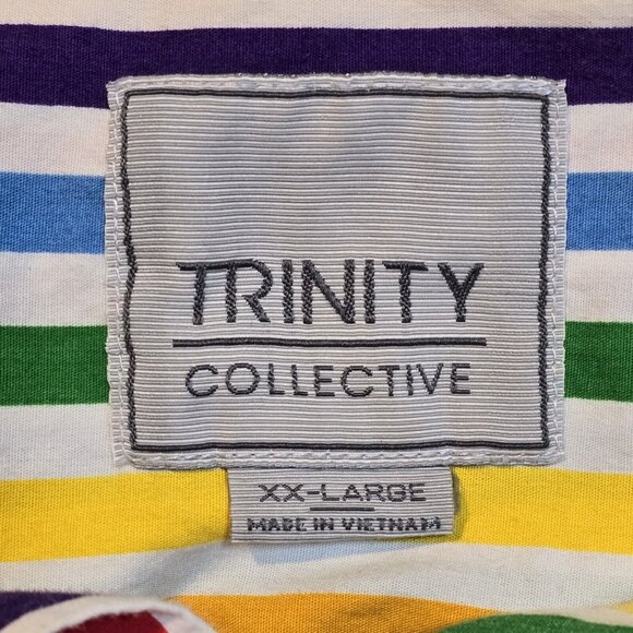 Trinity Collective Button Up Short Sleeve Multicolor Striped Shirt 80s Style 2XL - Picture 12 of 12